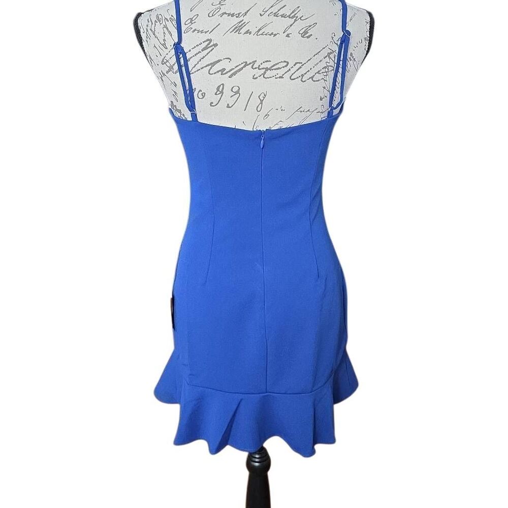 Lulu's Women's Size Medium Blue Compelling Composure Ruffled Bodycon Mini Dress - Picture 6 of 8